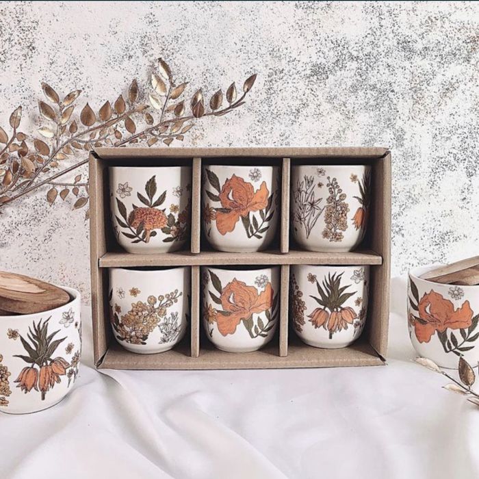 Set 6 cani ceramica unicat si 6 coastere