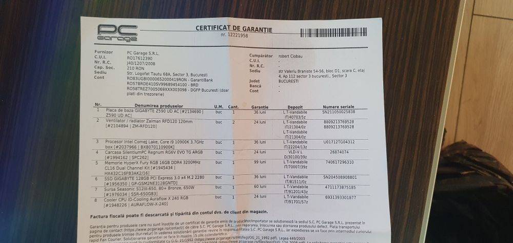 Unitate PC Gaming, i9 10900k, 16gb DDR4 , SSD 128gb