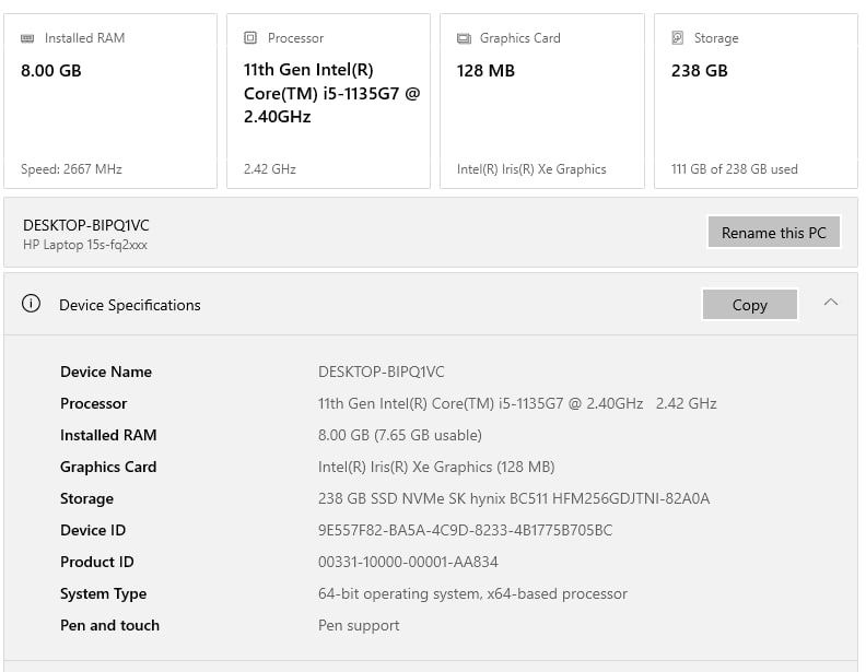 Laptop HP 15s-fq2017nq