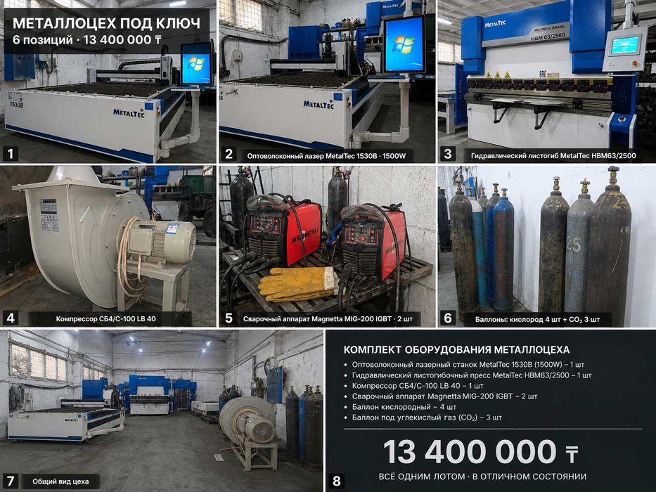 Металлоцех под ключ: лазер 1500W, листогиб ЧПУ, сварка, всё комплект