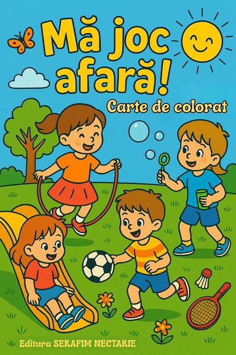 Carte de colorat copii – Jocuri afară, A4, spiralată