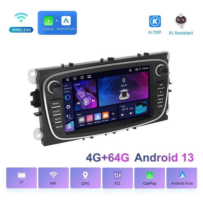 Navigatie Android Ford Focus Kuga Mondeo 4GB RAM 64GB ROM Quad Core