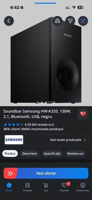 Soundbar Samsung HW-K335, 130W, 2.1, Bluetooth, USB