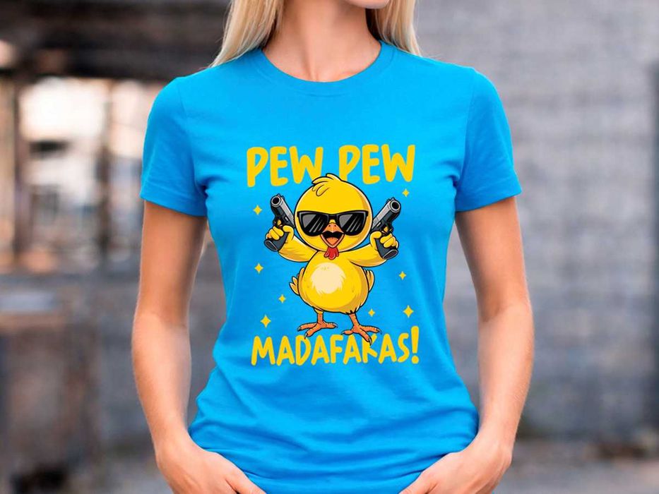 Дамска синя тениска Funny Chick „Pew Pew Madafakas“