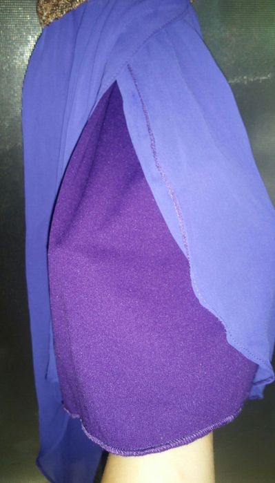 rochie asimetrica fara maneci voal albastra mov lila cordon talie mini