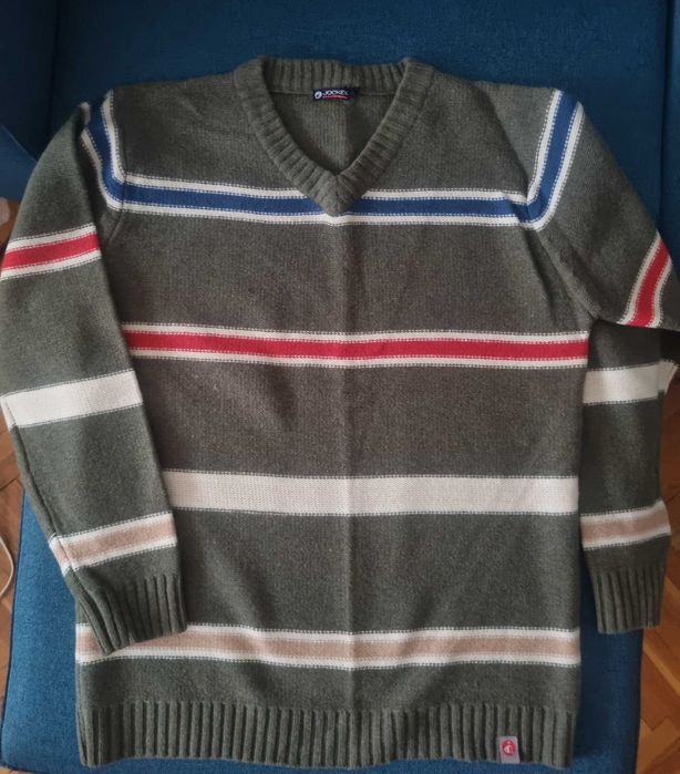 Vand pulover gros barbat, lana 70%, verde in dungi, absolut nou, M/L