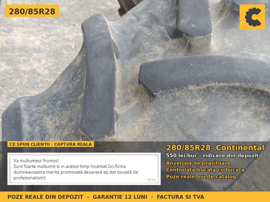 Anvelope Cauciucuri 280/85R28 280/85 R28 280/85-28 11.2R28 2808528 Continental Prasitoare Tractor Roti Inguste Utilaje Agricole SH Second Hand