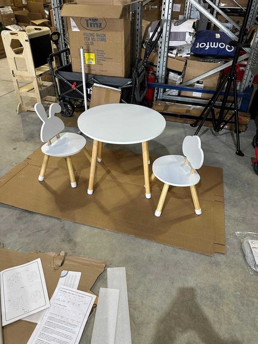 Set masa rotunda si 2 scaune pentru copii, KYWAI, din lemn, Alb