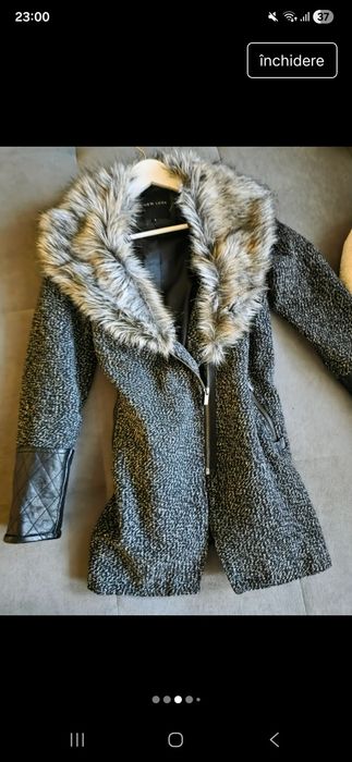 Paltonas cu blana si piele maneci