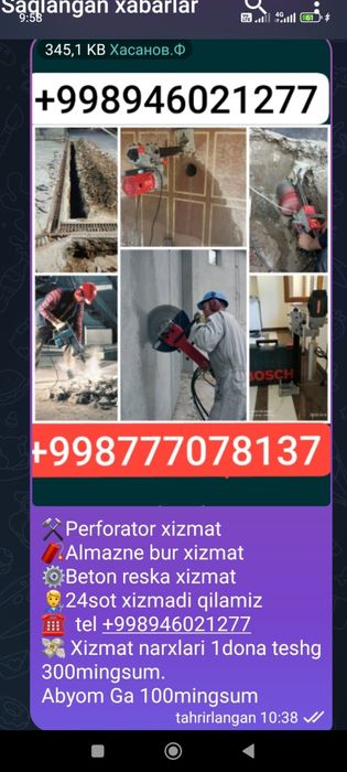 Beton kesish teshish xizmati