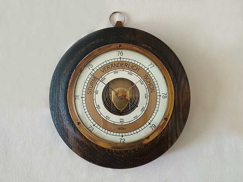 Немски барометър със термометър дърворезба / барометър - Fischer