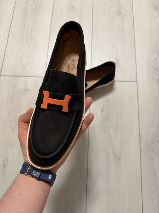 Mocasini/Espadrile Barbati Hermes Negru Piele Naturala!