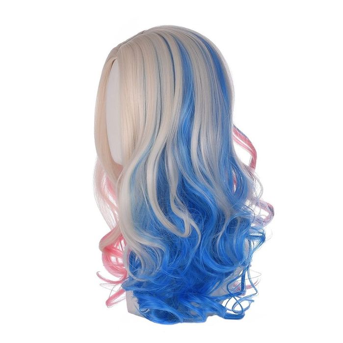 Peruca cosplay FVCENT 26 inch ondulata alb roz albastru