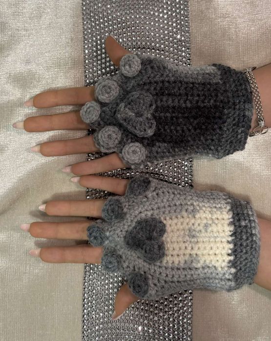 Уникални ръчно плетени ръкавици" котешки лапички" котешка