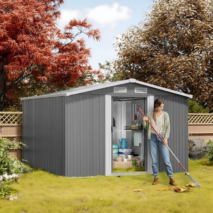 Метална градинска къща за инструменти с вентилация и заключване