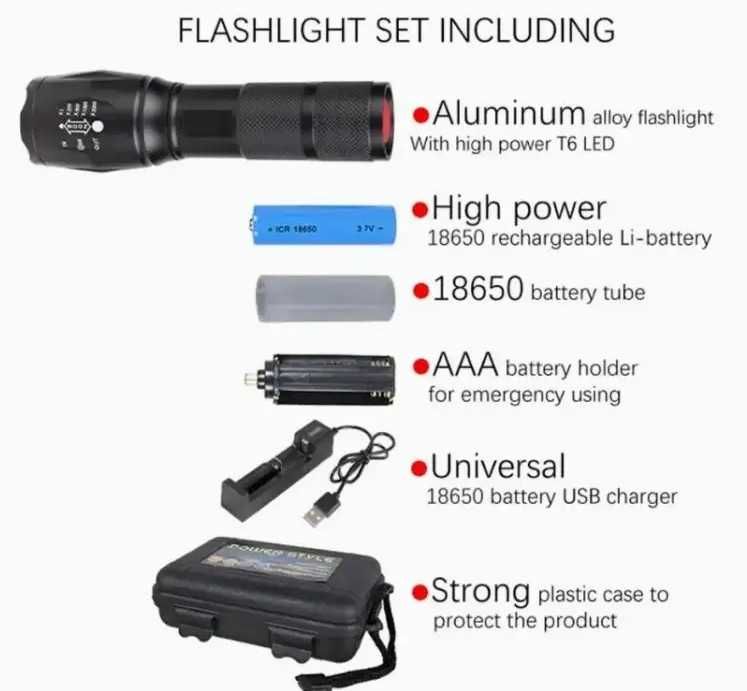 Lanterna tactica de buzunar cu 5 moduri de iluminare, aliaj aluminiu