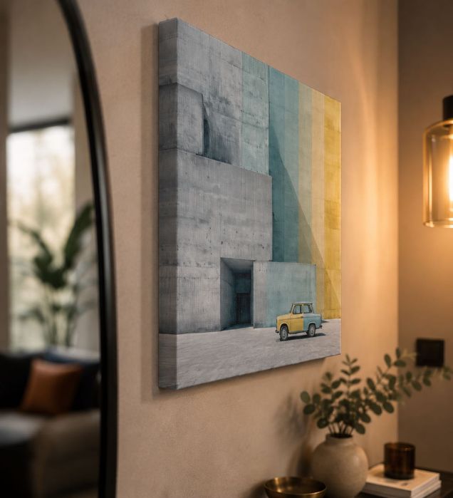 Tablou canvas Asortat, mașină de epocă și arhitectură, minimalist, 60×60 - 100×100 cm
