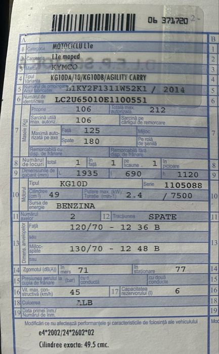 Kymco Agility Carry 50ccm aproape nou, 4000 km, inmatriculat, acte zi