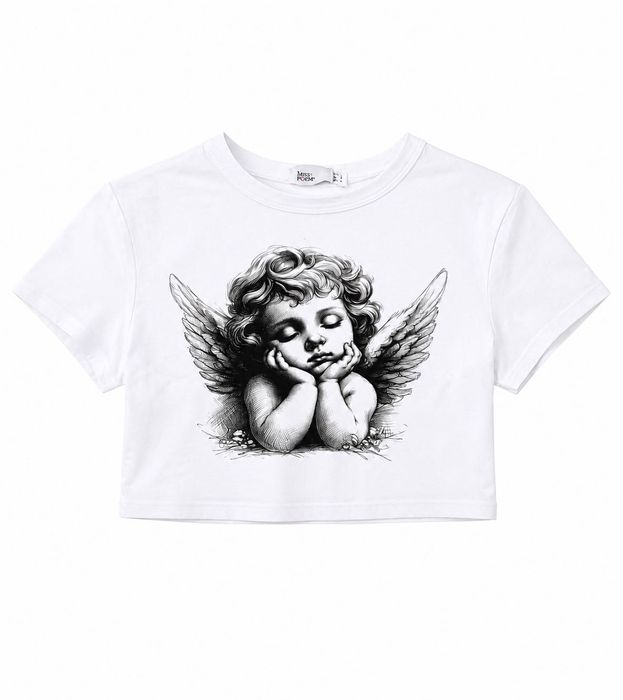 Дамска slim fit cropped тениска Angel Dream в бялодамска модерна тениска
