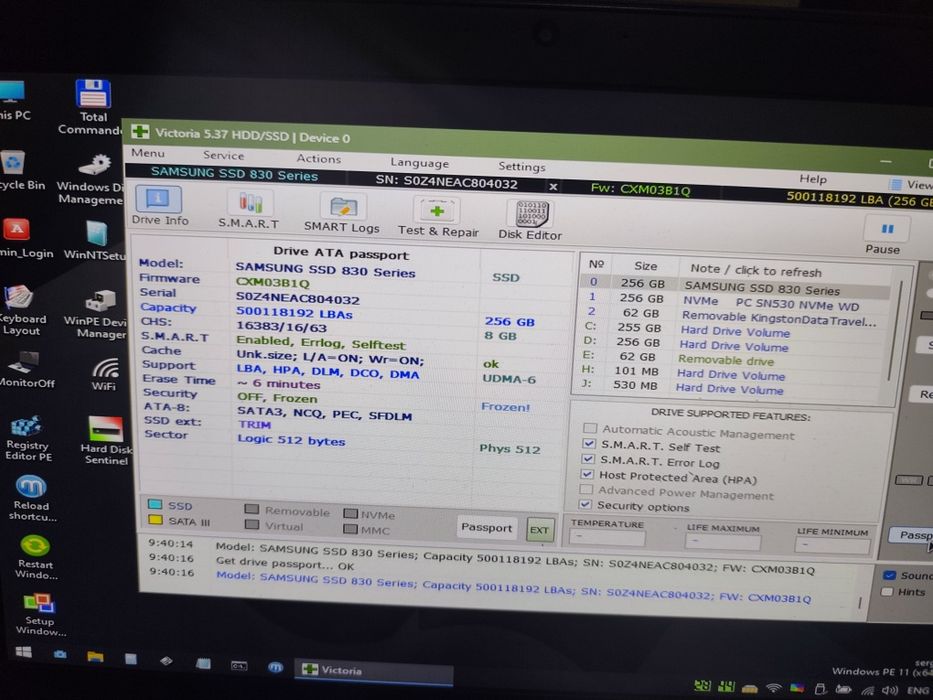 Ssd Samsung 830 Series 256 gb 100%