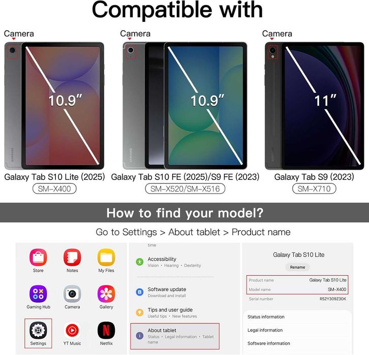 Стъклен протектор за Galaxy Tab S10 Lite, Galaxy Tab S10 FE, Tab S9, Tab S9 FE