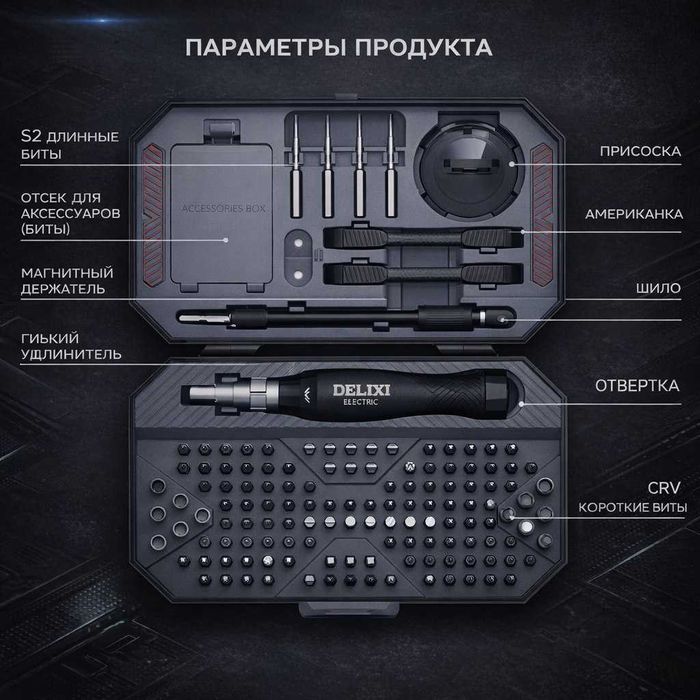 Бренд "DELIXI" D-8183 набор отверток 145 в 1 очень полезен и практичен