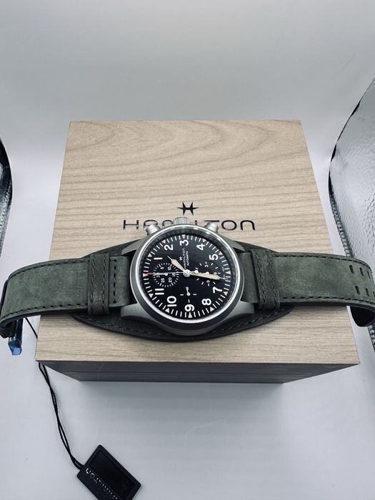 *Чисто Нов* Hamilton H71706830 Khaki Field Chronograph *Military Tactical*