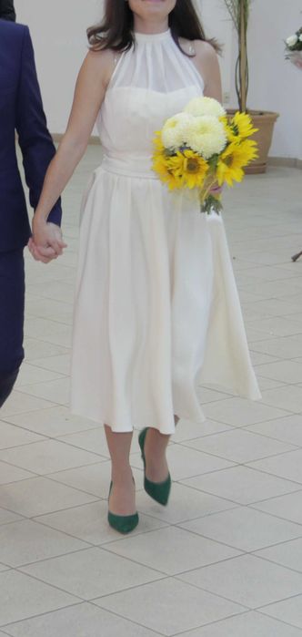 rochie ocazie - midi - tafta mata si voal - culoare ivoire