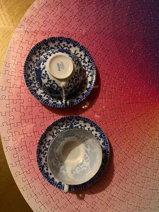 Set Duo 2 cesti noi de cafea, cu farfuriute, Made in Japan