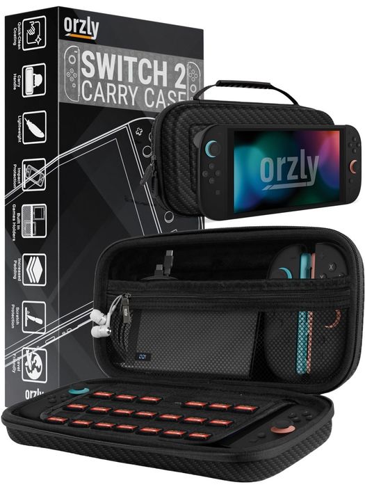 Husă Orzly pentru Nintendo Switch 2 carcasă rigidă cu protector ecran 7,9" și spațiu de depozitare – Negru