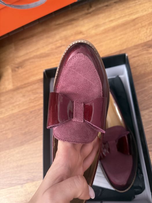 Обувки мокасини винено червено с велур 37 номер