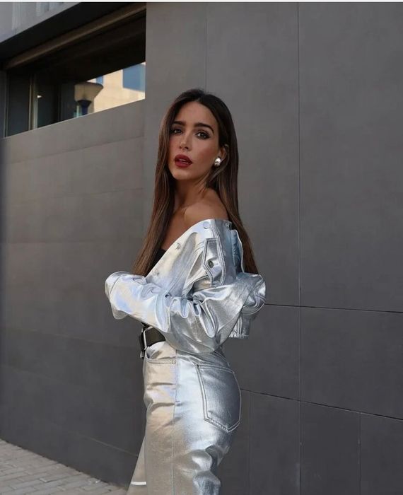 Късо яке с метален ефект Зара