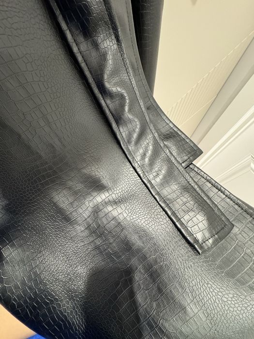 Кожаный длинный тренч плащ