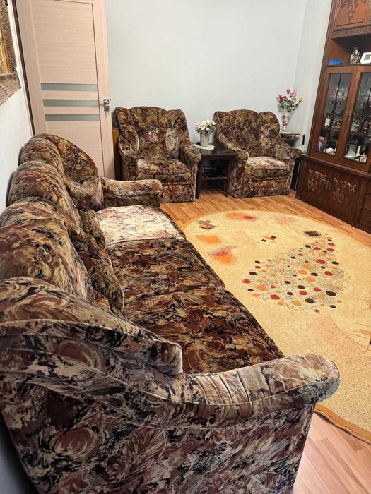 Set canapea extensibilă +2 fotolii pentru living, imitație catifea floral