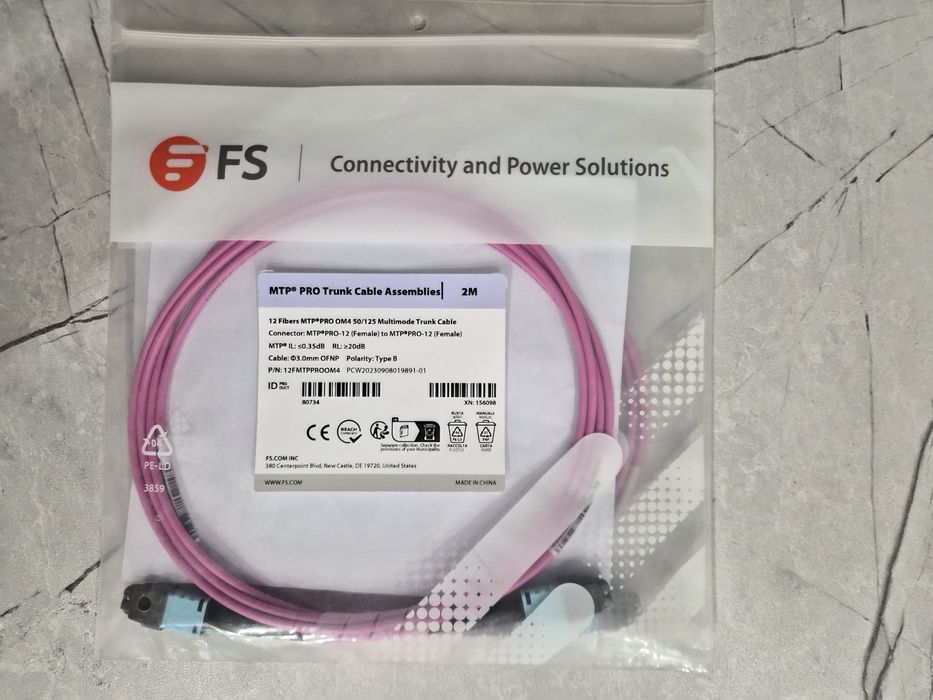 FS MTP PRO Trunk Cable OM4 12F 2м (MTP Female-Female)