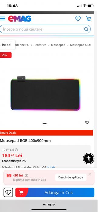 Mouse pad Xxl ROHS 90x40 cm cu iluminare prin cablu Usb