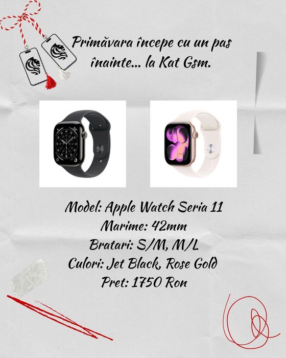 Oferta!! Apple Watch Seria 11 42mm GPS Jet Black/Rose Gold/Garantie