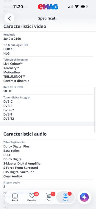 Smart TV SONY BRAVIA X80G diagonala 189.3cm