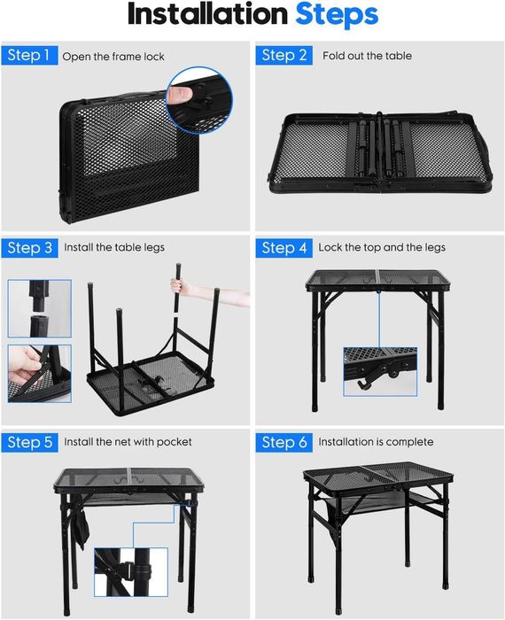 MSDADA сгъваема алуминиева маса за къмпинг 60x40 см черна