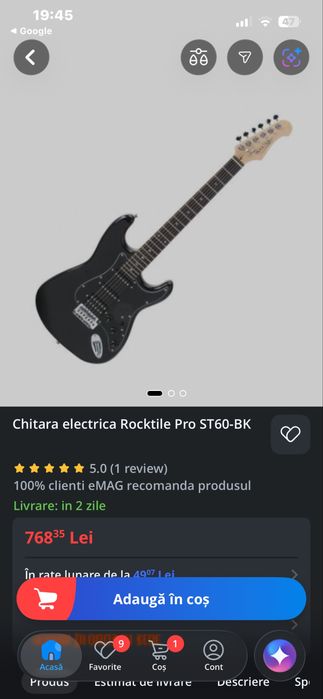 Chitară electrică Rocktile Pro ST60-BK – cu accesorii  Vând chitară electrică Rocktile Pro ST60-BK.