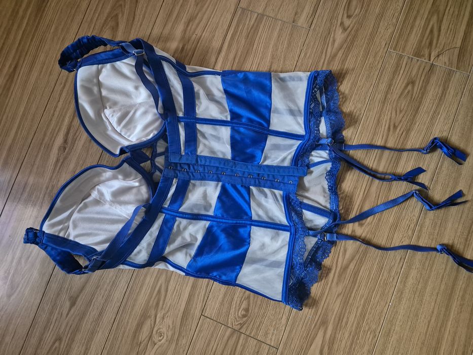 Corset alb/albastru M