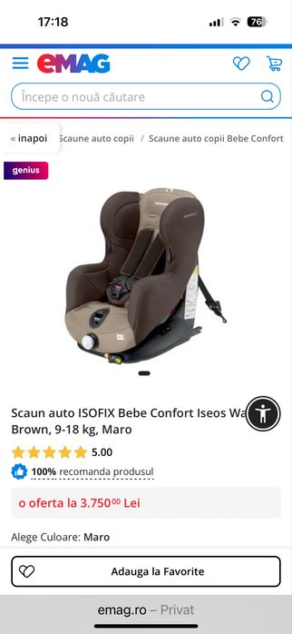 Scaun auto bebe confort ca si Nou de la 9 luni pana la 4 ani 9-18 kg