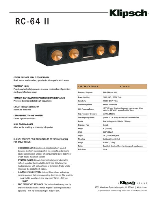 Хай-Енд  Център за кино   Klipsch Reference RC-64 II