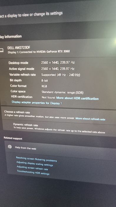 Alienware Gaming Monitor 27inch 2k 240HZ