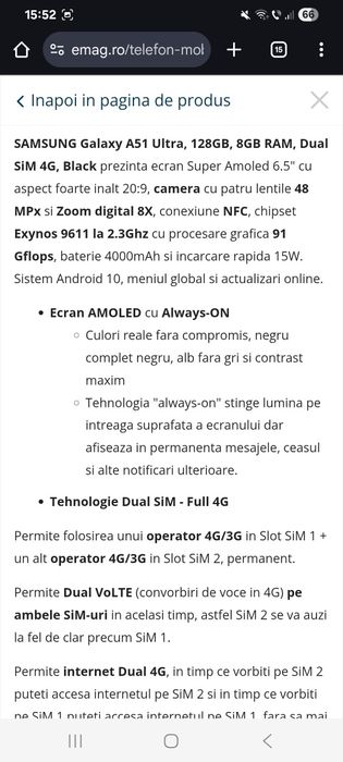 Samsung Galaxy A51 – 128GB / 8GB RAM – cutie + husă