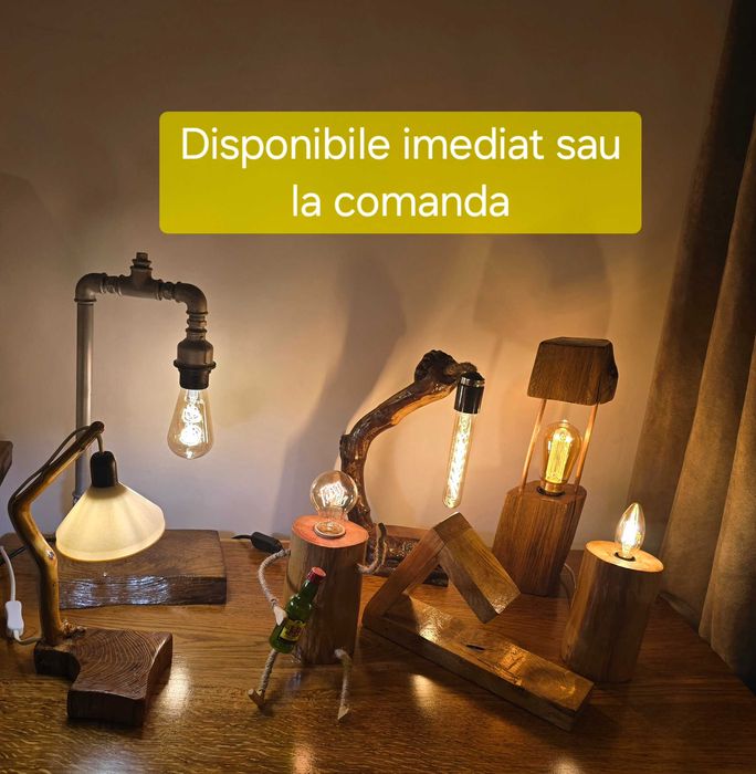 Lămpi din lemn masiv handmade – rustic, vintage, industrial
