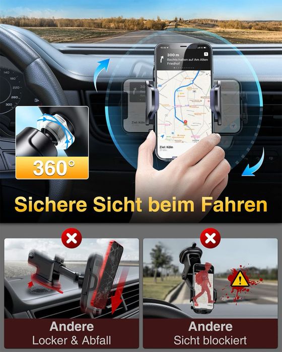 Suport telefon auto VANMASS cu prindere în grila de aerisire, 360° – Universal