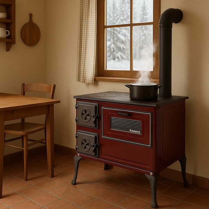 Soba Lemne Carbune Spor Plita FONTA Cuptor Ler Masina Gatit Incalzit Bucatarie Casa Cabana 6.7 kw 130mm Evacuare DREAPTA / STANGA LIVRAREA GRATUITA SB