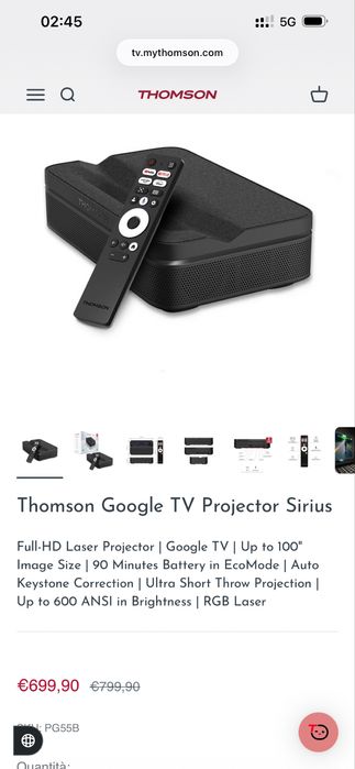 Proiector laser inteligent Thomson Sirius PG55B RGB