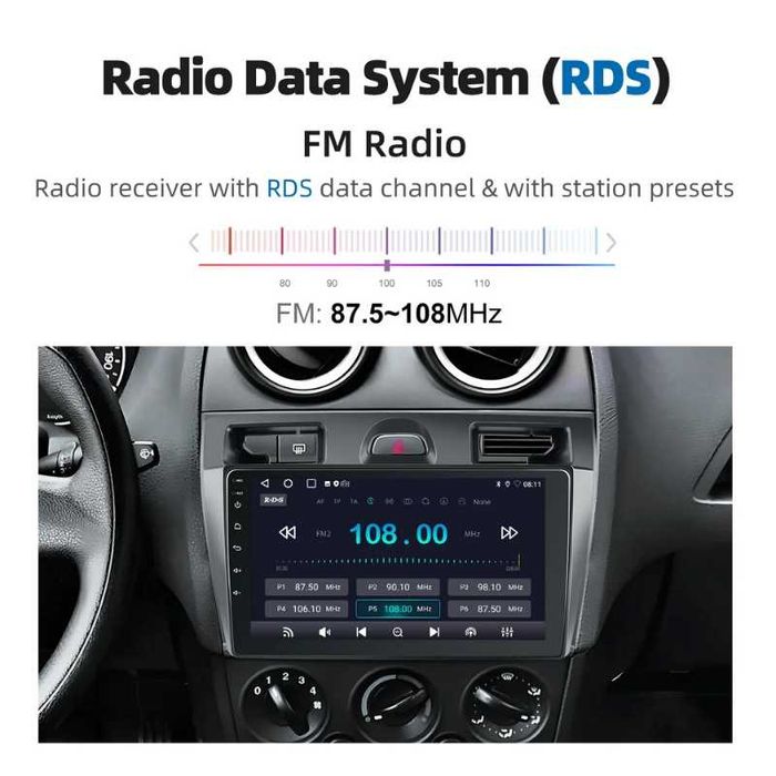 FORD Fiesta mk5 2002-2008 9” 2-DIN мултимедия с Android’15, 4GB/64GB, CarPlay и AndroidAuto